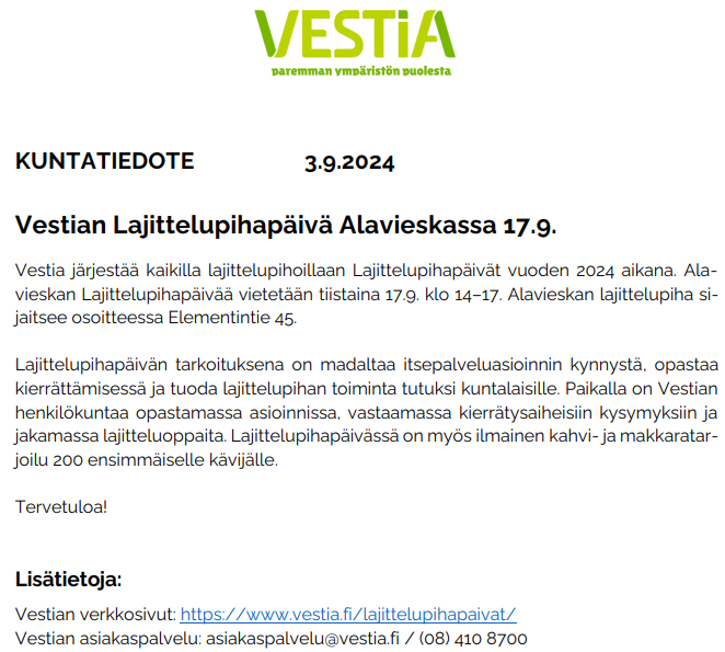 Vestia lajittelupäivä