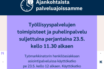 YKN toimipisteet suljettuna 23.5.2025