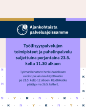 YKN toimipisteet suljettuna 23.5.2025