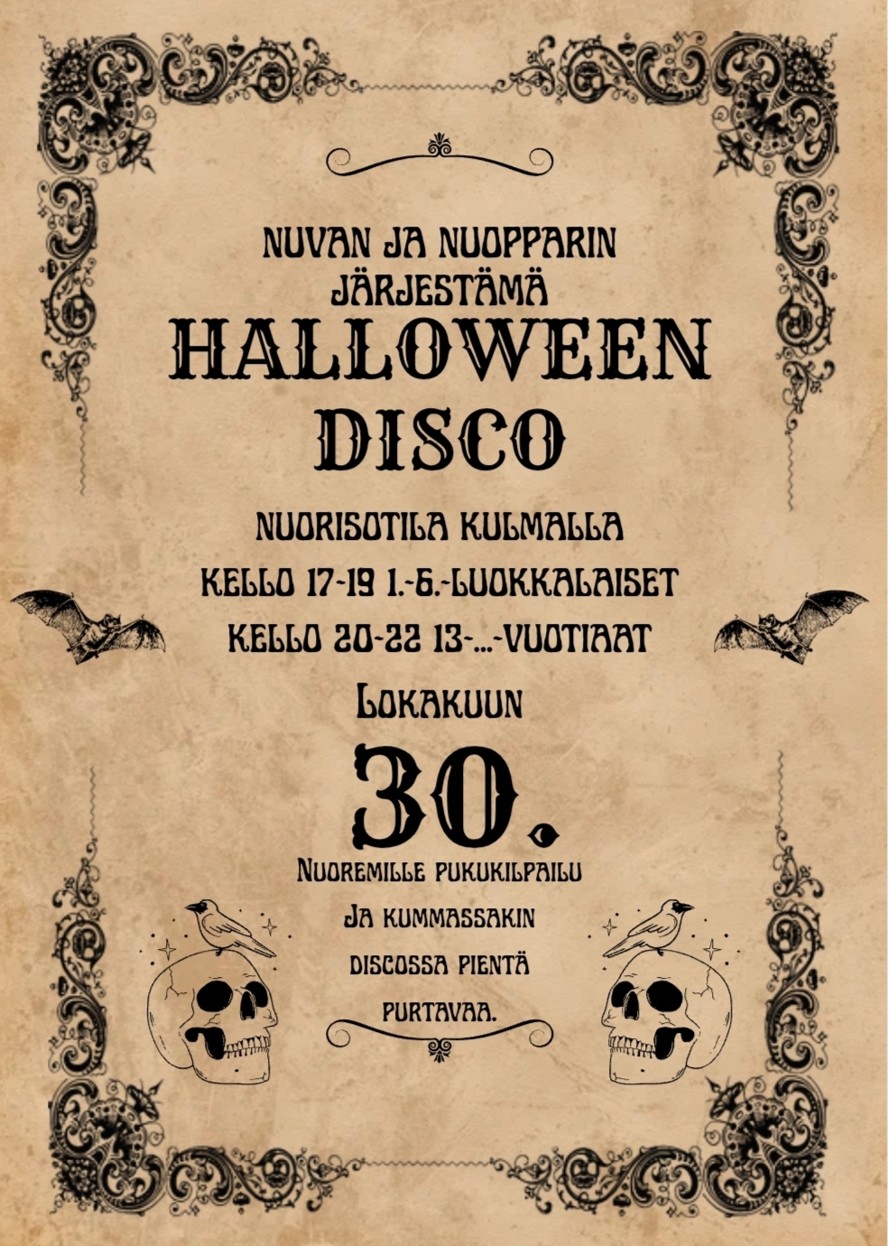 Kuvassa on mainos Halloween diskosta